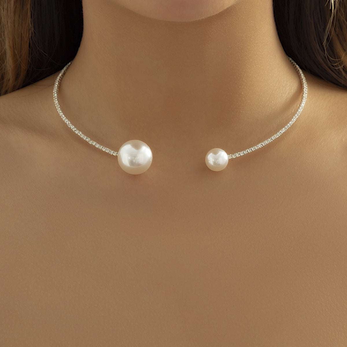 Elegant Pearl Choker, Pearl Geometry Necklace, Silver Neckband Jewelry - available at Sparq Mart