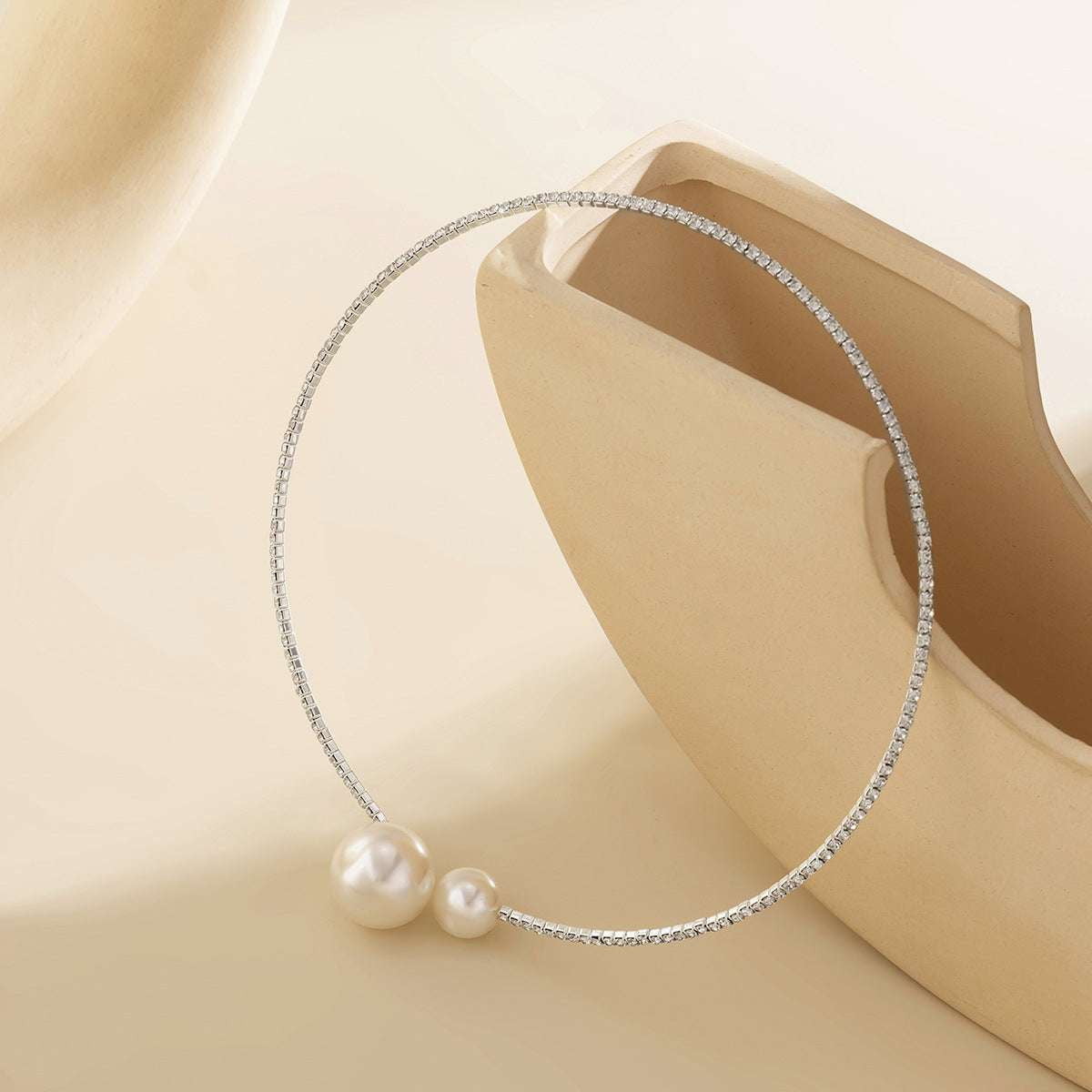 Elegant Pearl Choker, Pearl Geometry Necklace, Silver Neckband Jewelry - available at Sparq Mart