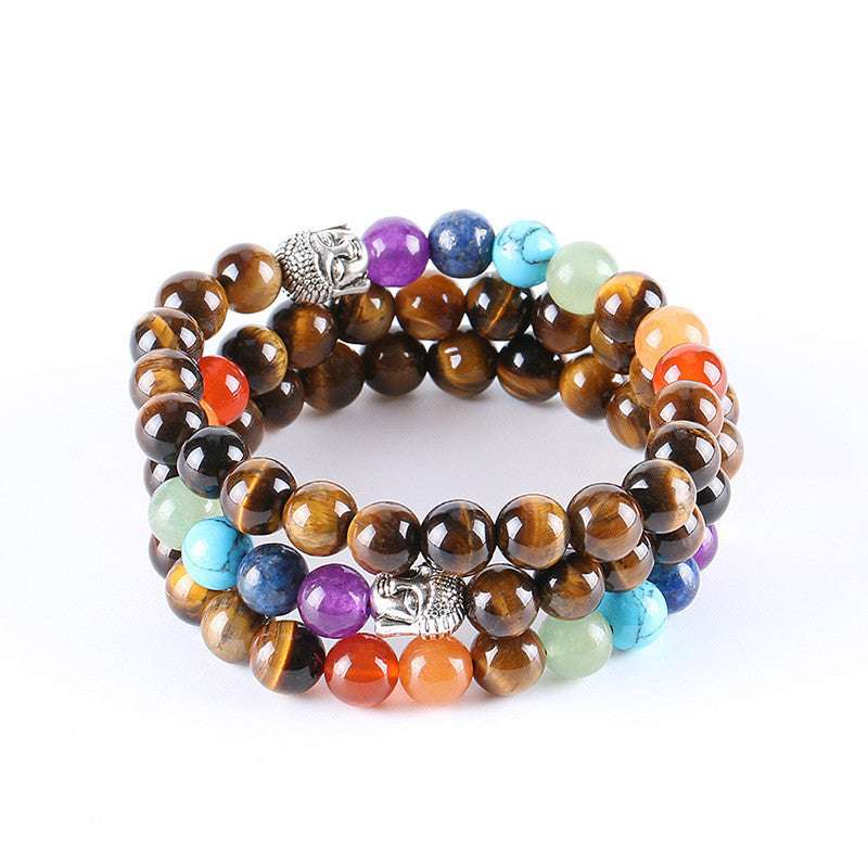 7 Chakra Energy Jewelry, Silver Buddha Bracelet, Yoga Stone Bracelet - available at Sparq Mart