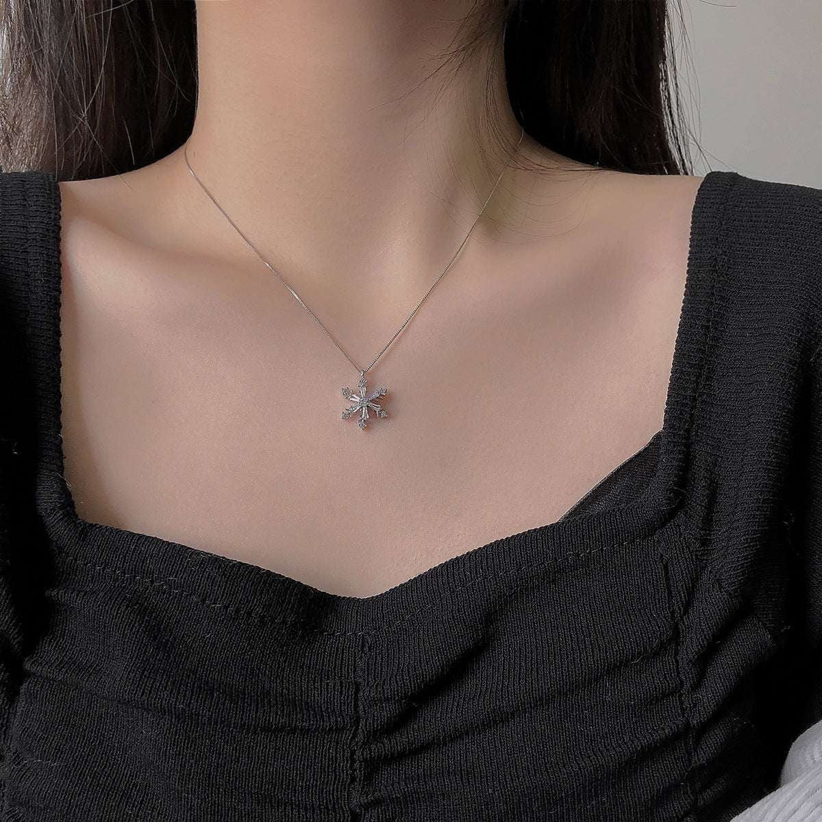 elegant silver necklace, rotating snowflake pendant, snowflake diamond necklace - available at Sparq Mart