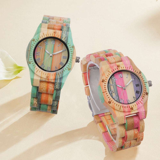 Casual Quartz Watch, Colorful Wooden Watch, Fashionable Bamboo Watch - available at Sparq Mart