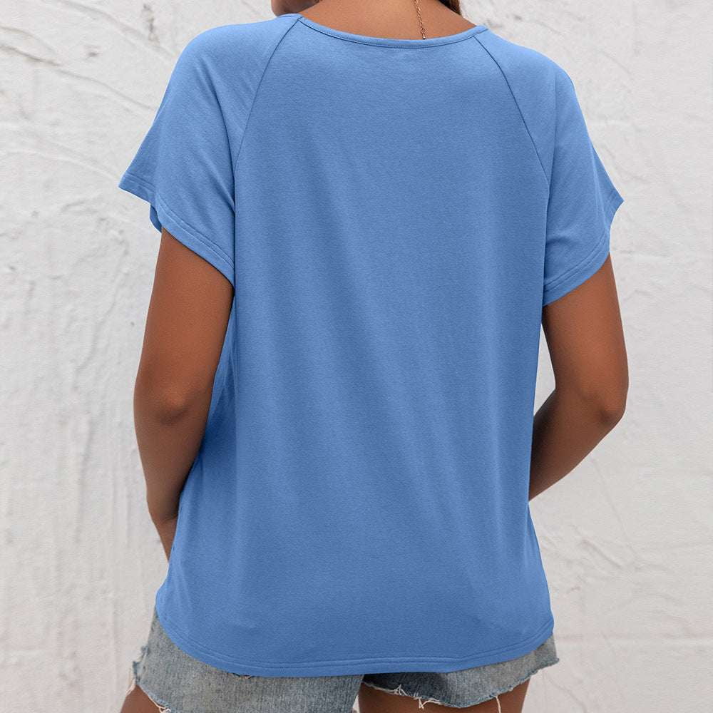 Hollow Sleeve Shirt, Loose Casual Top, Round Neck Tee - available at Sparq Mart