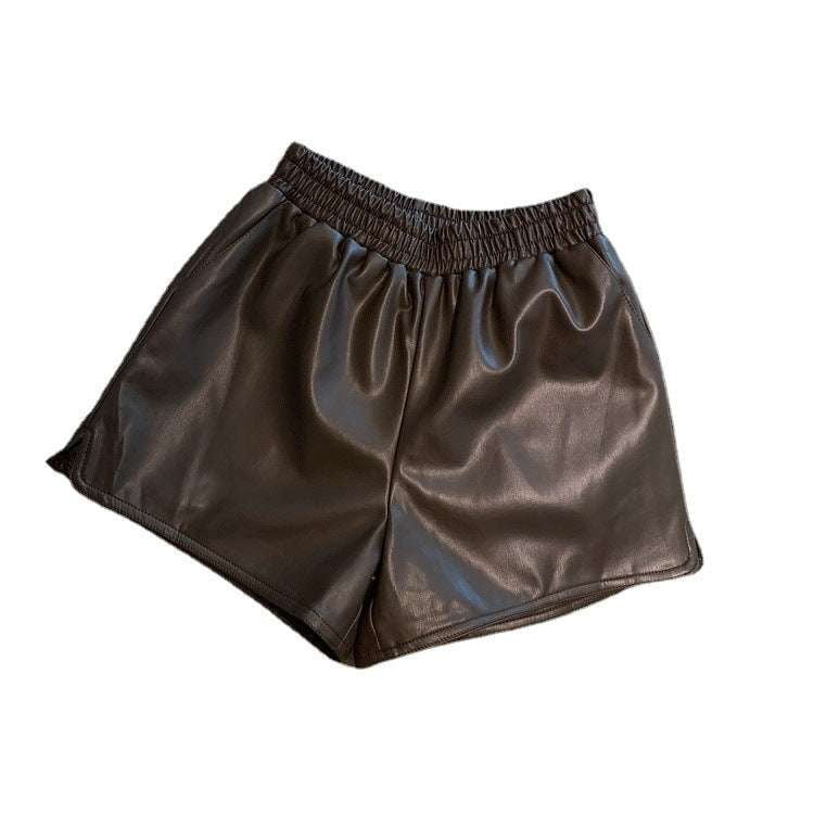 Casual Split Shorts, High Waist Shorts, PU Leather Shorts - available at Sparq Mart