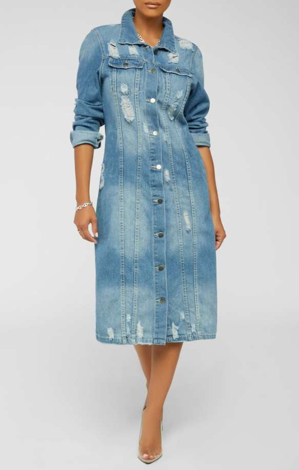 Denim Trench Coat, Ripped Jacket Women's, Trendy Denim Outerwear - available at Sparq Mart