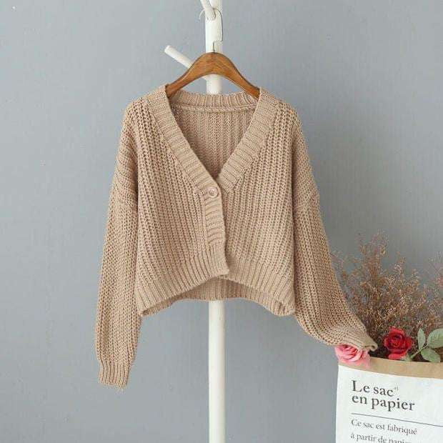 Autumn Coat Women, Baggy Short Sweater, Soft Thick Cardigan - available at Sparq Mart