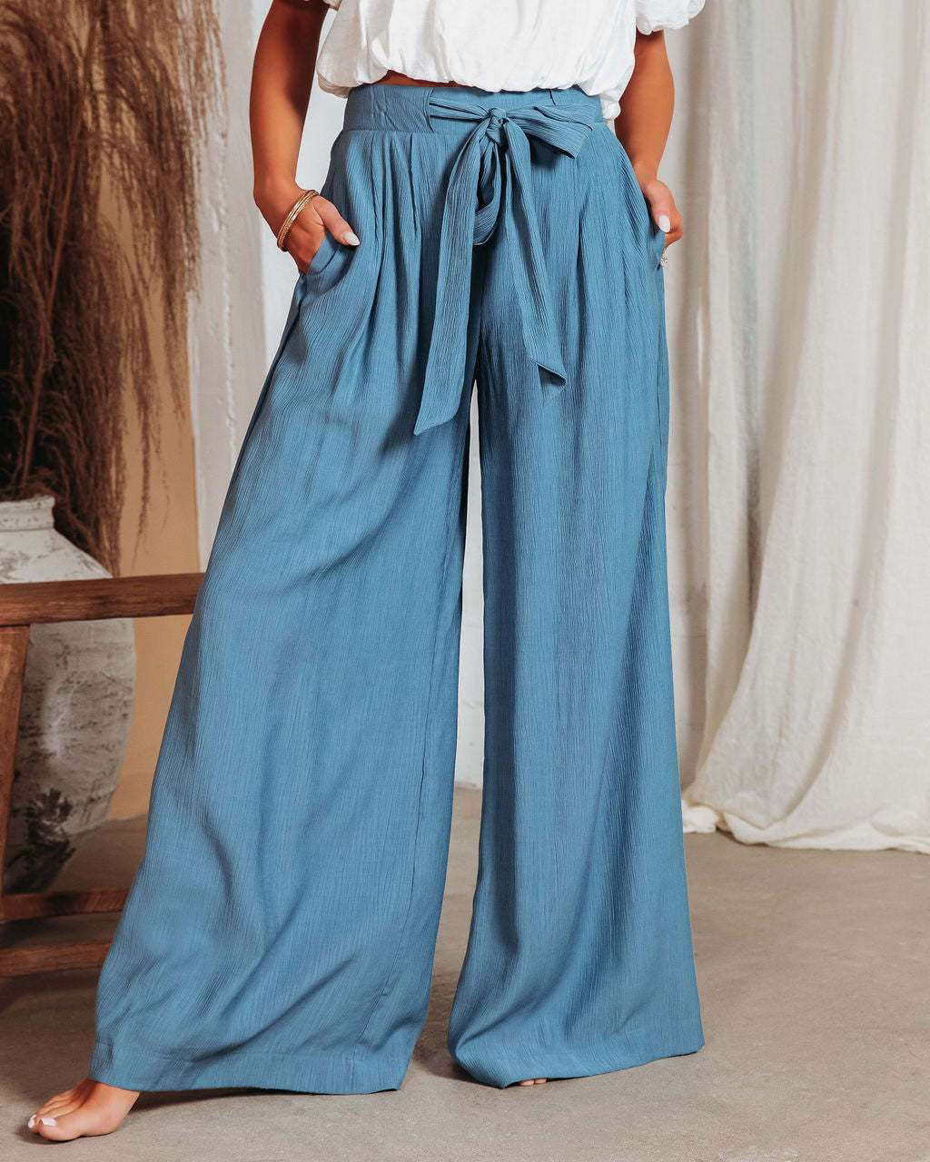 Comfortable Polyester Trousers, Elegant High-Waist Pants, Women's Wide-Leg Slacks - available at Sparq Mart