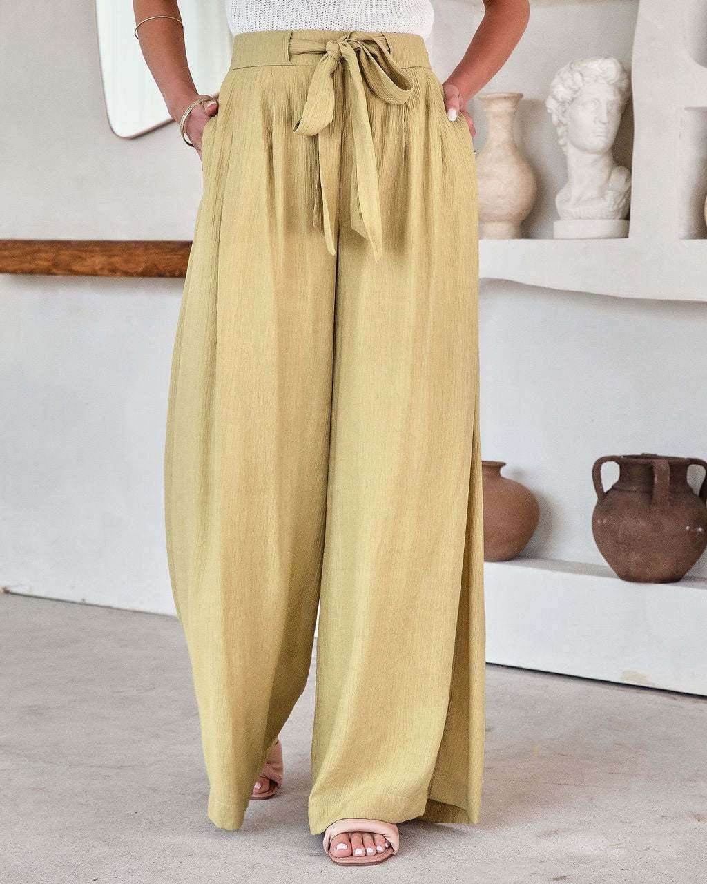 Comfortable Polyester Trousers, Elegant High-Waist Pants, Women's Wide-Leg Slacks - available at Sparq Mart