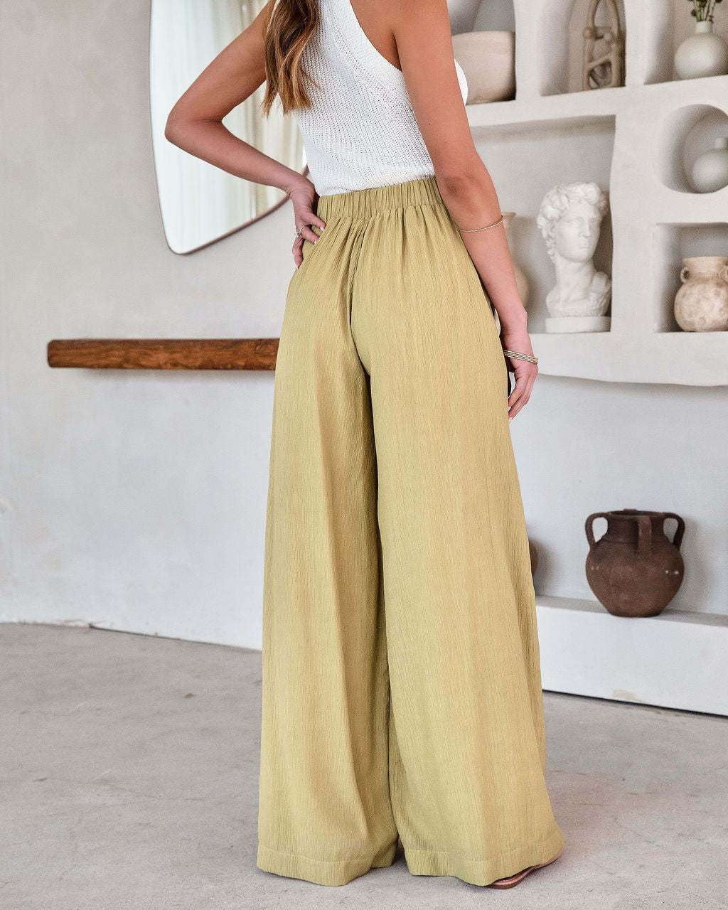 Comfortable Polyester Trousers, Elegant High-Waist Pants, Women's Wide-Leg Slacks - available at Sparq Mart