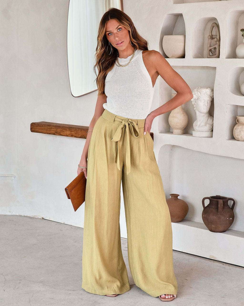 Comfortable Polyester Trousers, Elegant High-Waist Pants, Women's Wide-Leg Slacks - available at Sparq Mart