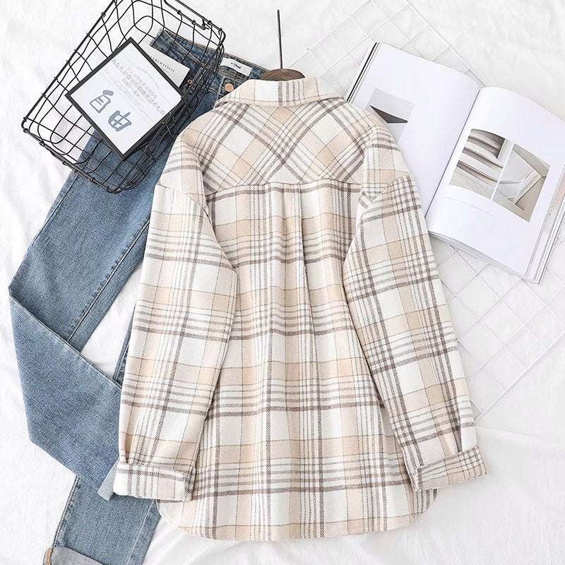 Casual Loose Shirt, Single-Breasted Shirt, Woolen Plaid Shirt - available at Sparq Mart