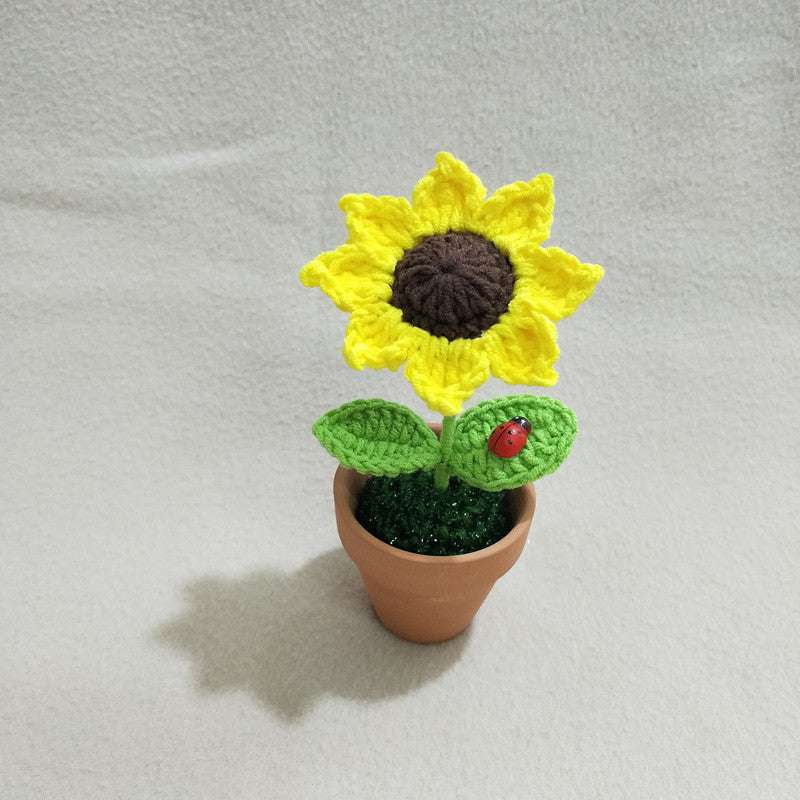 Desktop Decor, Handcrafted Sunflower Plant, Woolen Woven Potted Plant - available at Sparq Mart