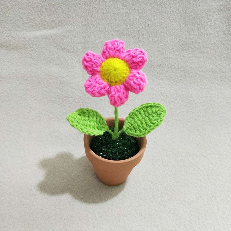 Desktop Decor, Handcrafted Sunflower Plant, Woolen Woven Potted Plant - available at Sparq Mart