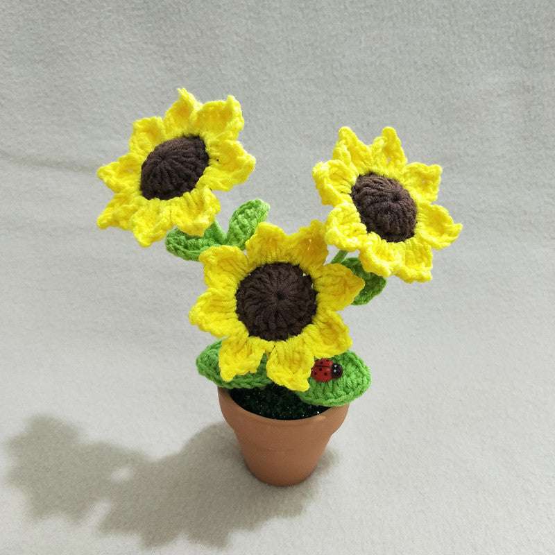 Desktop Decor, Handcrafted Sunflower Plant, Woolen Woven Potted Plant - available at Sparq Mart