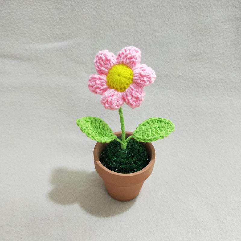 Desktop Decor, Handcrafted Sunflower Plant, Woolen Woven Potted Plant - available at Sparq Mart