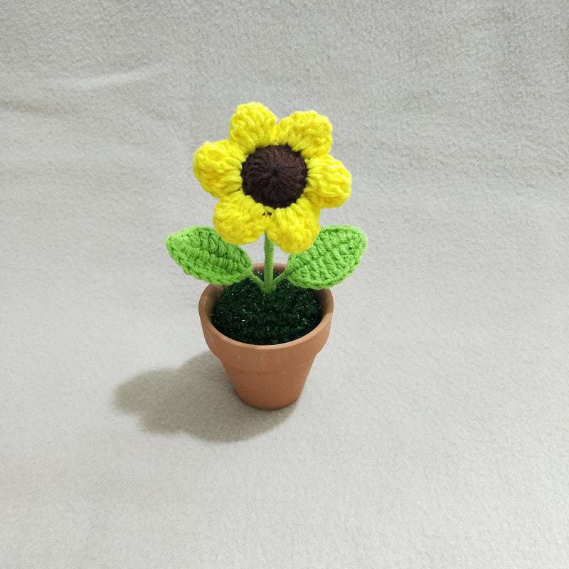 Desktop Decor, Handcrafted Sunflower Plant, Woolen Woven Potted Plant - available at Sparq Mart