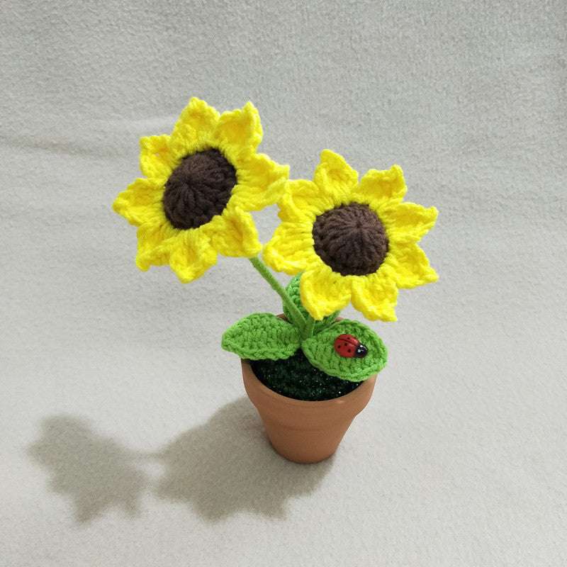 Desktop Decor, Handcrafted Sunflower Plant, Woolen Woven Potted Plant - available at Sparq Mart