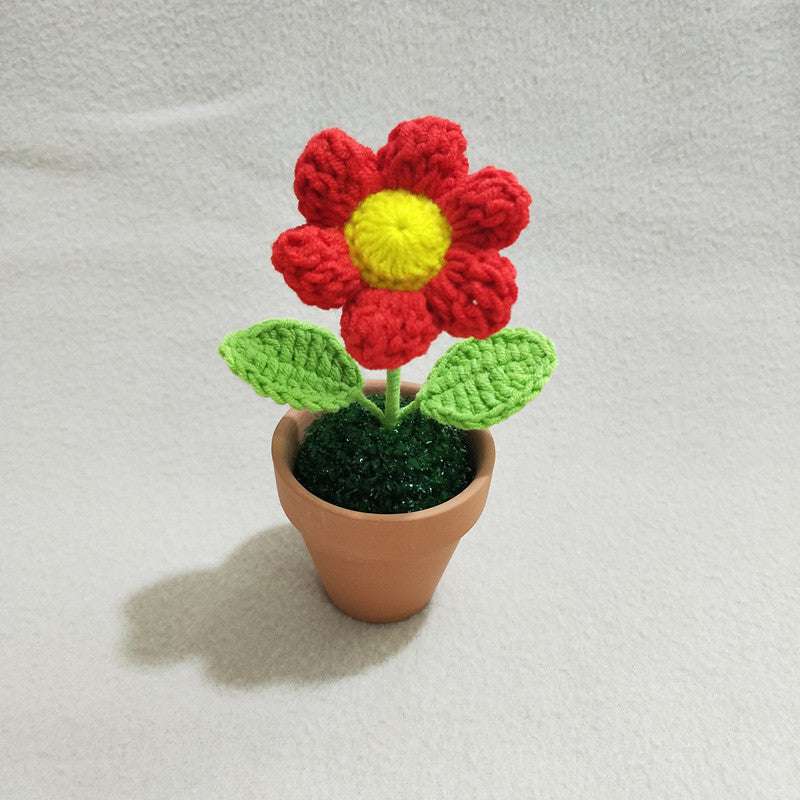 Desktop Decor, Handcrafted Sunflower Plant, Woolen Woven Potted Plant - available at Sparq Mart