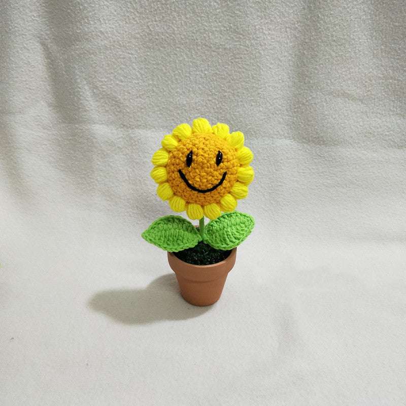 Desktop Decor, Handcrafted Sunflower Plant, Woolen Woven Potted Plant - available at Sparq Mart